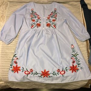 Blue Dress with flower Embroidery